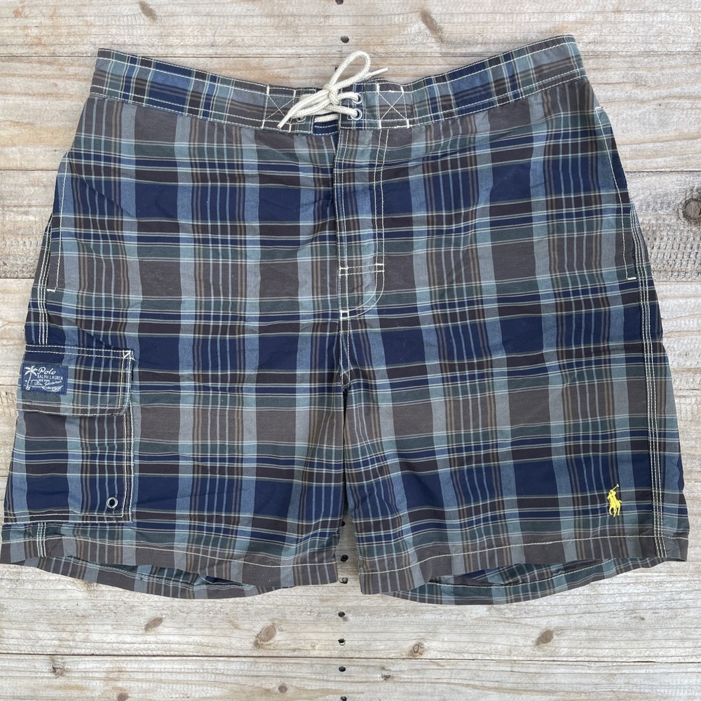 Polo Ralph Lauren Swimwear Plaid Swim Trunks Board Shorts Mesh Lined Medium